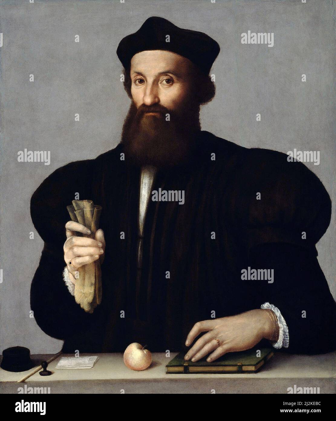 Antike Kunst des italienischen Künstlers Raphael - Portrait eines Gentleman. Kunst der Hochrenaissance von Rafaello Sanzio da Urbino 1483 - 1520. Stockfoto