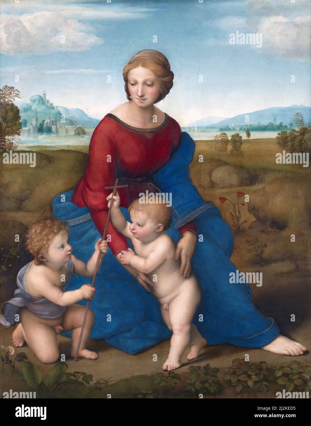 Antike Kunst des italienischen Künstlers Raphael - die Sixtinische Madonna (zwischen 1512 und 1513). Kunst der Hochrenaissance von Rafaello Sanzio da Urbino. Stockfoto