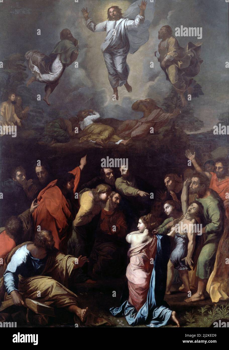 Antike Kunst des italienischen Künstlers Raphael - die Verklärung. Kunst der Hochrenaissance von Rafaello Sanzio da Urbino 1483 - 1520. Stockfoto