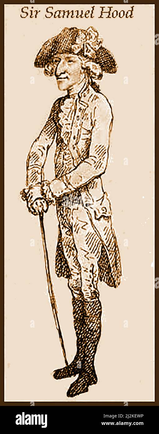 Ein Karikaturenporträt von Admiral Sir Samuel Hood aus dem Jahr 1784 (1. Viscount Hood, 1724 – 1816). Er wurde ein M.P. für Westminster in der britischen Wahl von 1784 Stockfoto