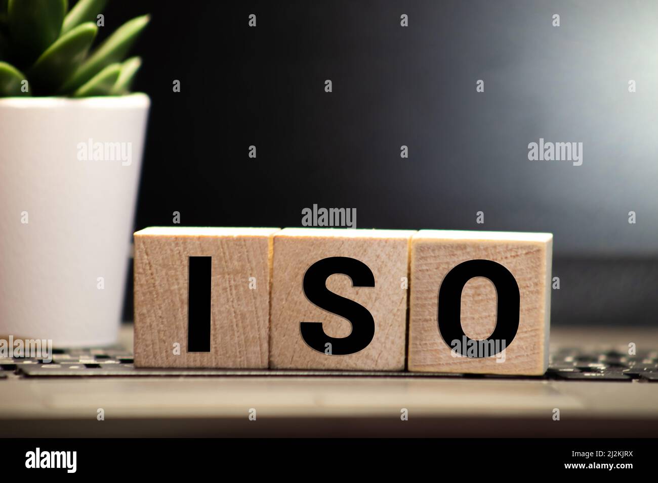 Holzblöcke mit dem Wort ISO. Internationale Organisation für Normung. Qualität Standard Stockfoto