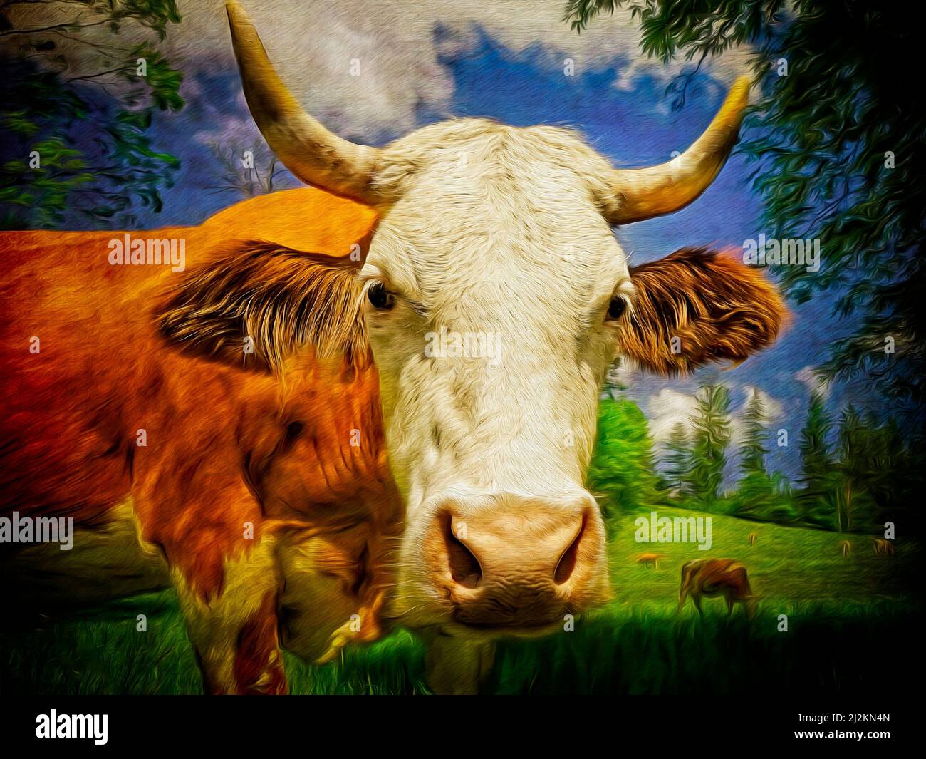 ZEITGENÖSSISCHE KUNST: 'Cow Do You Do' von Edmund Nagele F.R.P.S. Stockfoto