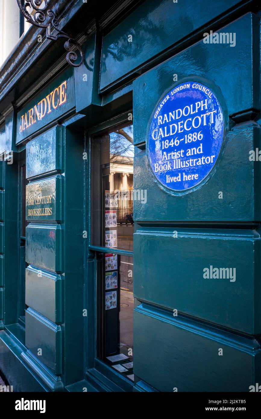 Randolph Caldecott Blaue Plakette in der 46 Great Russell Street, Bloomsbury, London - RANDOLPH CALDECOTT 1846-1886 Künstler und Buchmaler lebte hier. Stockfoto
