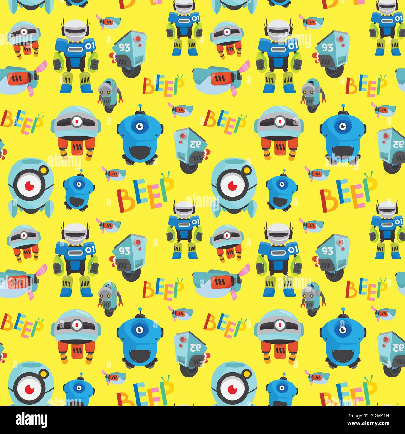 Roboter nahtlose Muster gelben Hintergrund für Roboter Thema Design-Element. Stockfoto