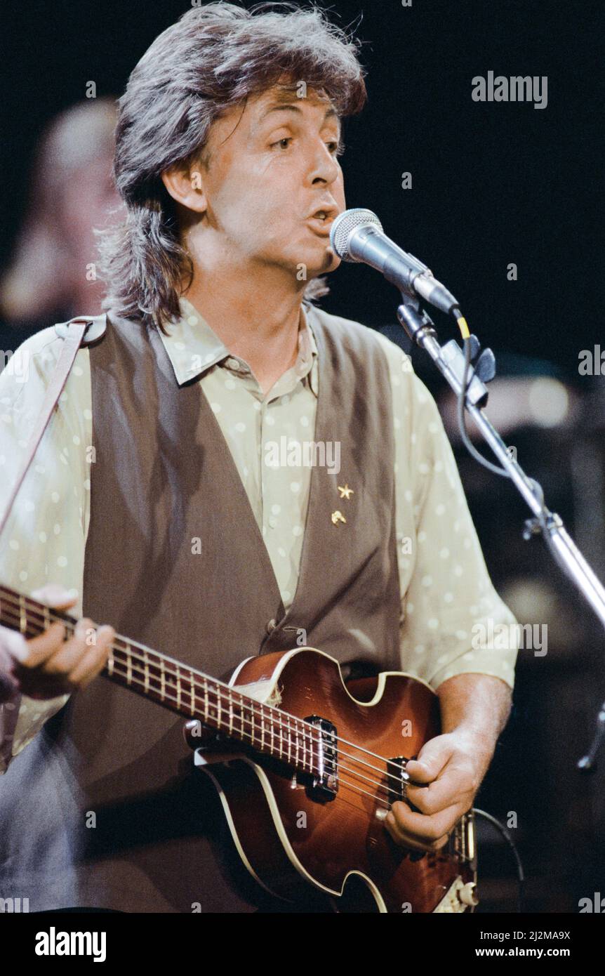 Paul McCartney, ehemaliges Mitglied der Beatles, tritt im Konzert auf.Juli 1989. Stockfoto