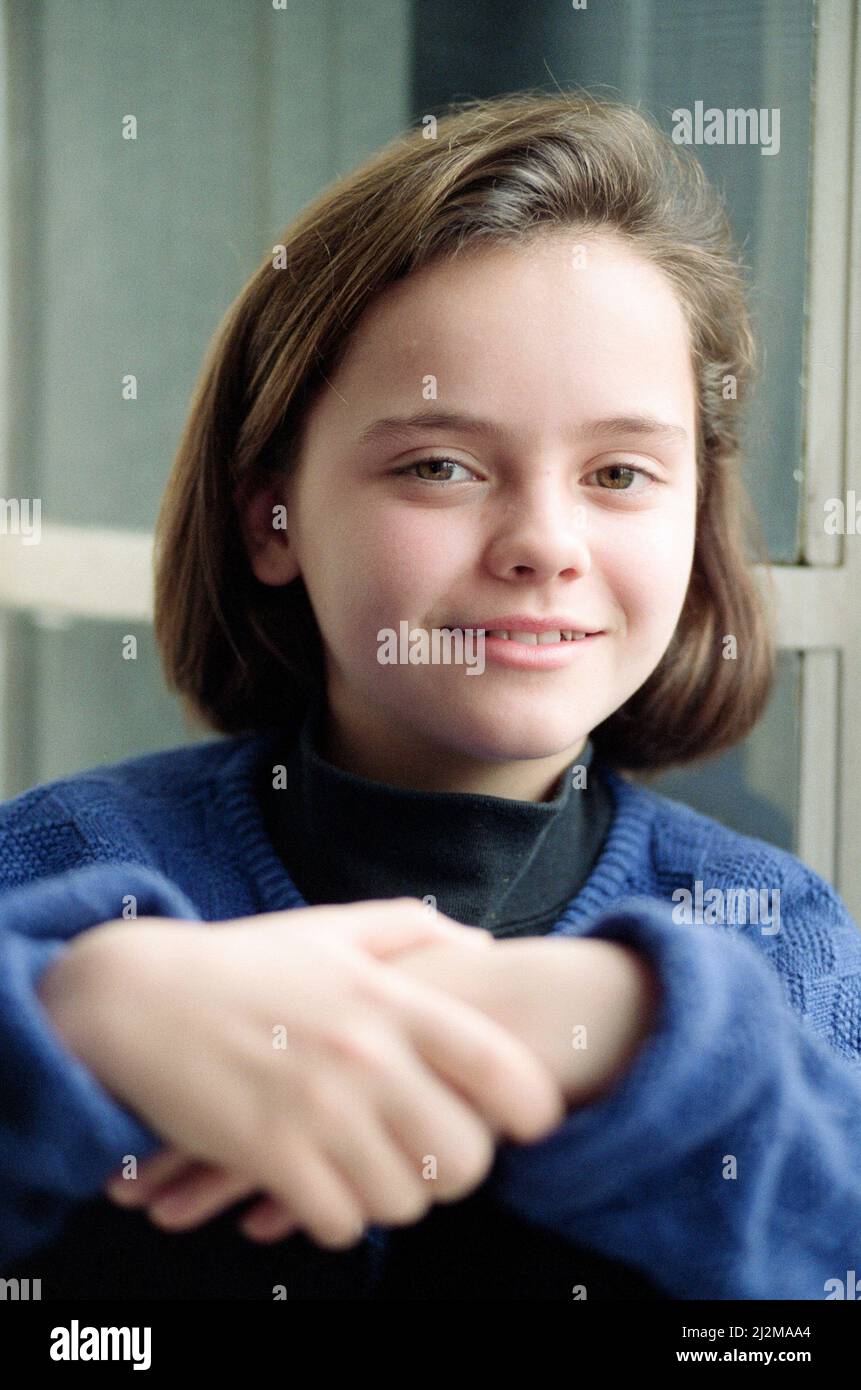 Die 11-jährige Christina Ricci, Juniorstar im Blockbuster „The Addams Family“. 9.. Dezember 1991. Stockfoto