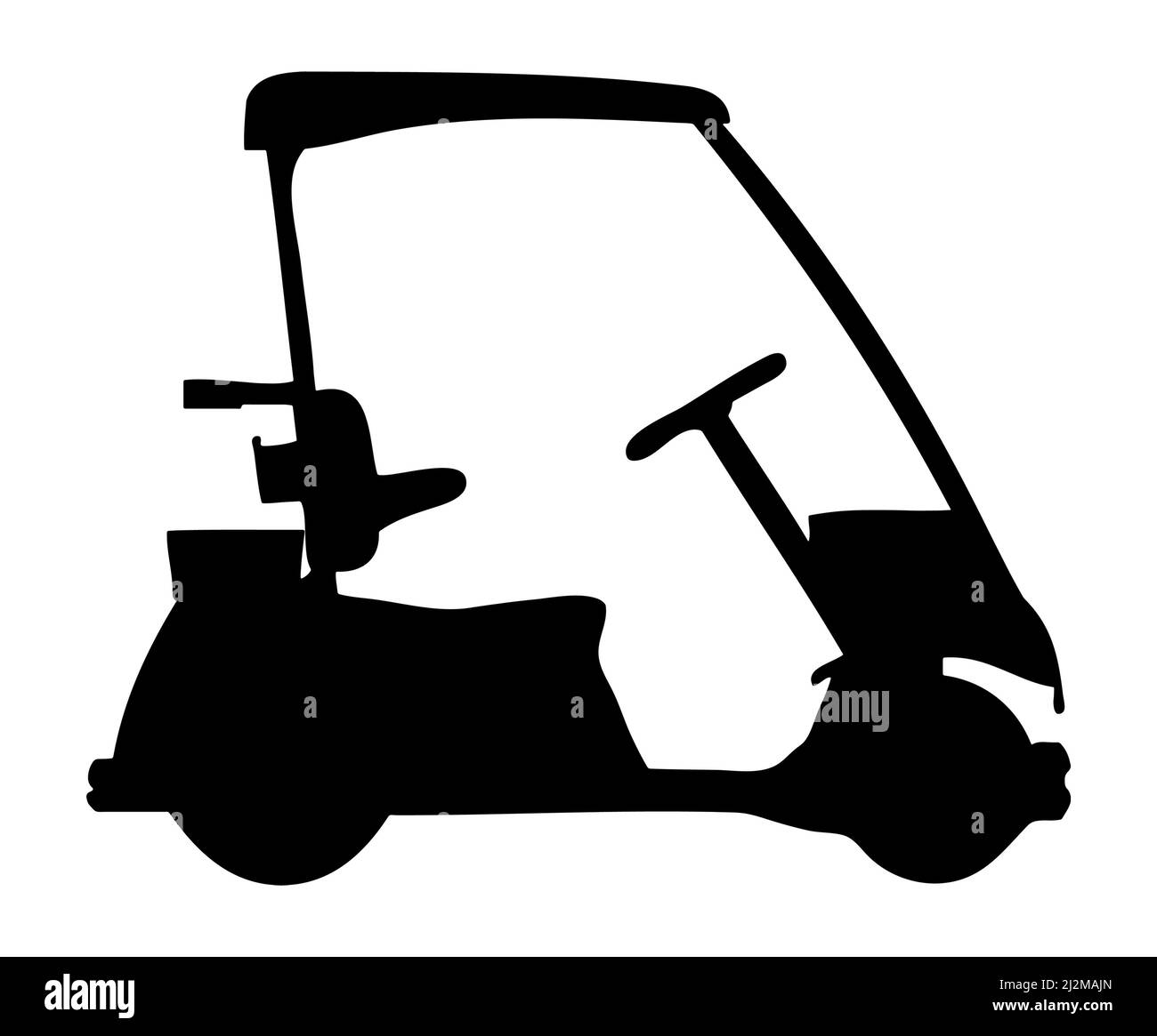 Golfwagen Silhouette grafische Illustration auf weißem Hintergrund für Golf und Golfsport Themen. Stockfoto