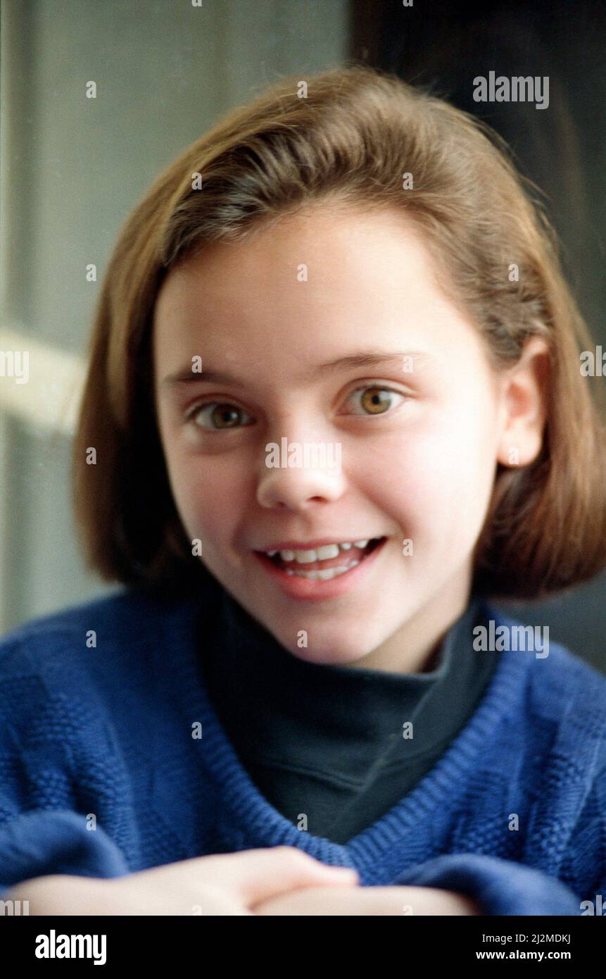 Die 11-jährige Christina Ricci, Juniorstar im Blockbuster „The Addams Family“. 9.. Dezember 1991. Stockfoto