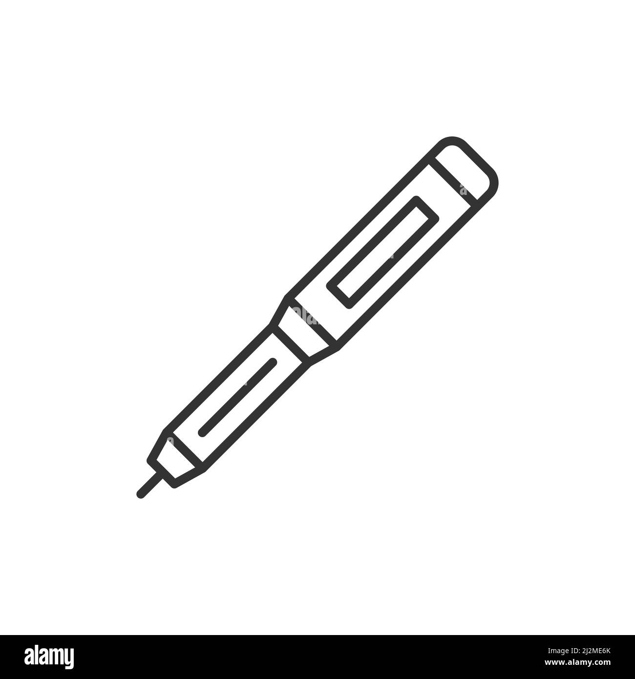 Insulin-Injektion Stift Linie Symbol. Lineare Stil Zeichen für mobile Konzept und Web-Design. Vektorsymbol für den Umriss einer diabetischen Spritze. Symbol, Logo-Illustration. Stock Vektor
