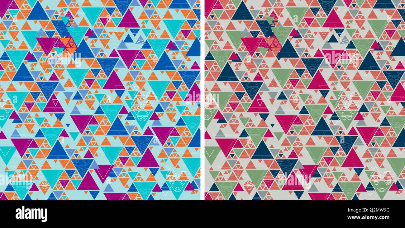 Unendliches mehrfarbiges geometrisches Dreieck Musterset Stock Vektor