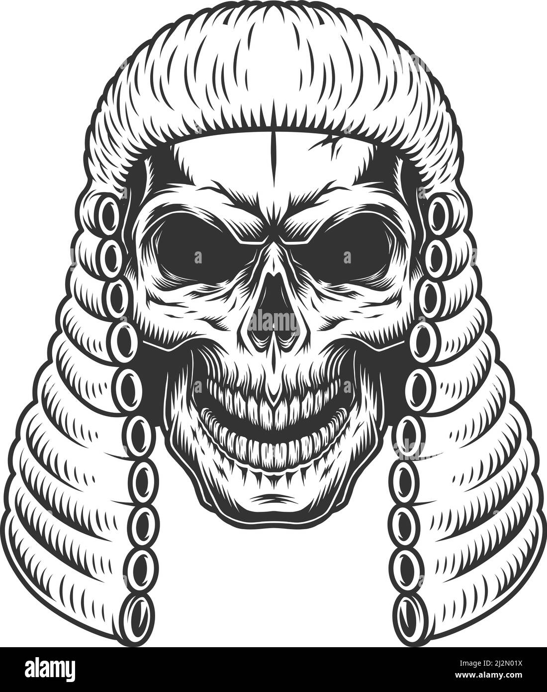 Totenkopf in der Richter Perücke. Vektorgrafik Stock Vektor