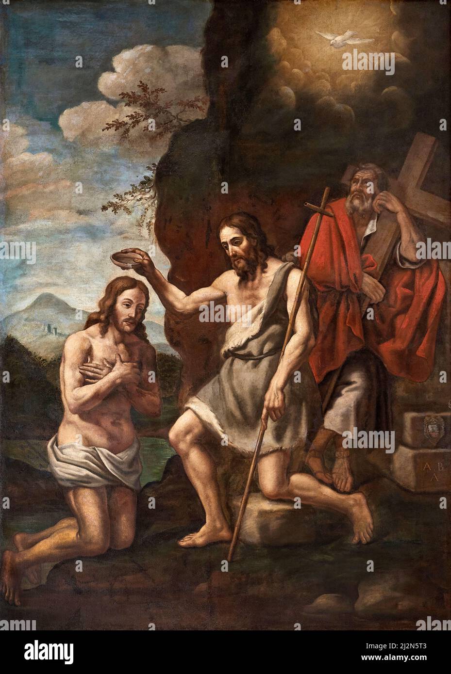 Taufe Jesu - Öl auf Leinwand - emilianischer Maler des Endes des 16.. Jahrhunderts - Luzzara (Re), Italien, Kirche des Hl. Georg Stockfoto