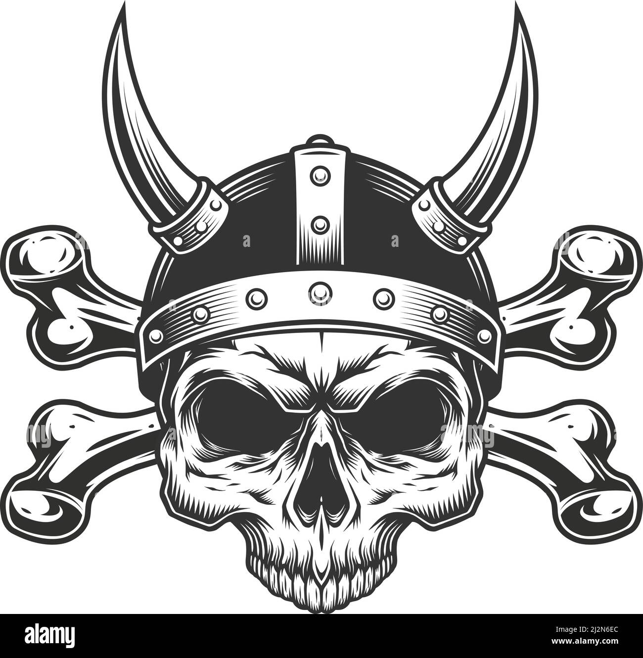 Vintage wikinger Totenkopf in gehörnten Helm und Kreuzknochen isoliert  Vektor Abbildung Stock-Vektorgrafik - Alamy