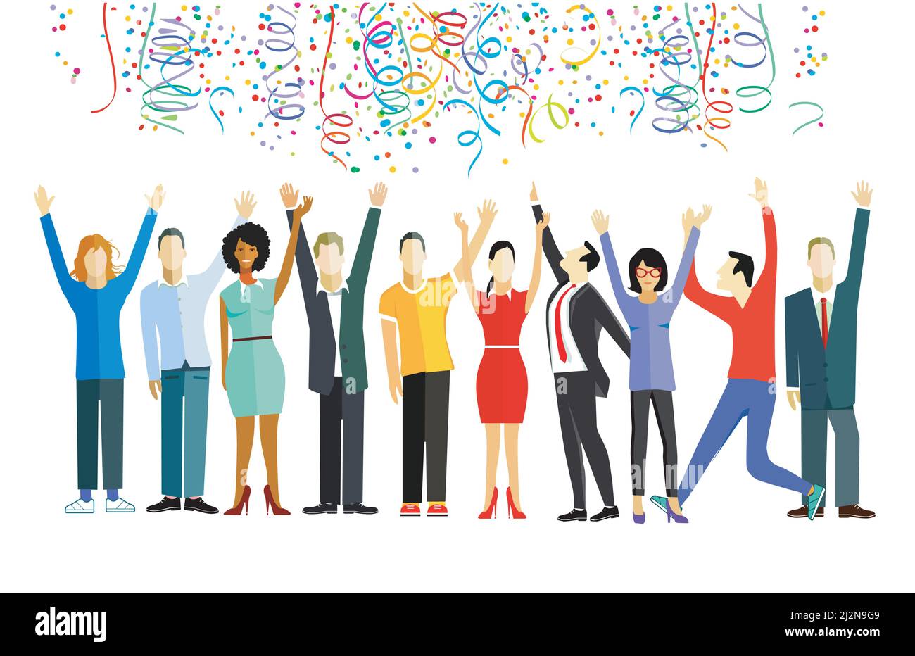 Eine Gruppe von Menschen jubeln und freuen sich, isoliert auf weißem Hintergrund Stock Vektor