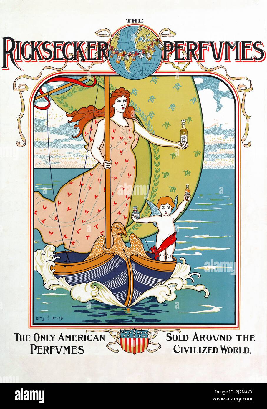 Louis Rhead Kunstwerk - Art Nouveau Poster - Ricksecker Parfüms (um 1892) Stockfoto