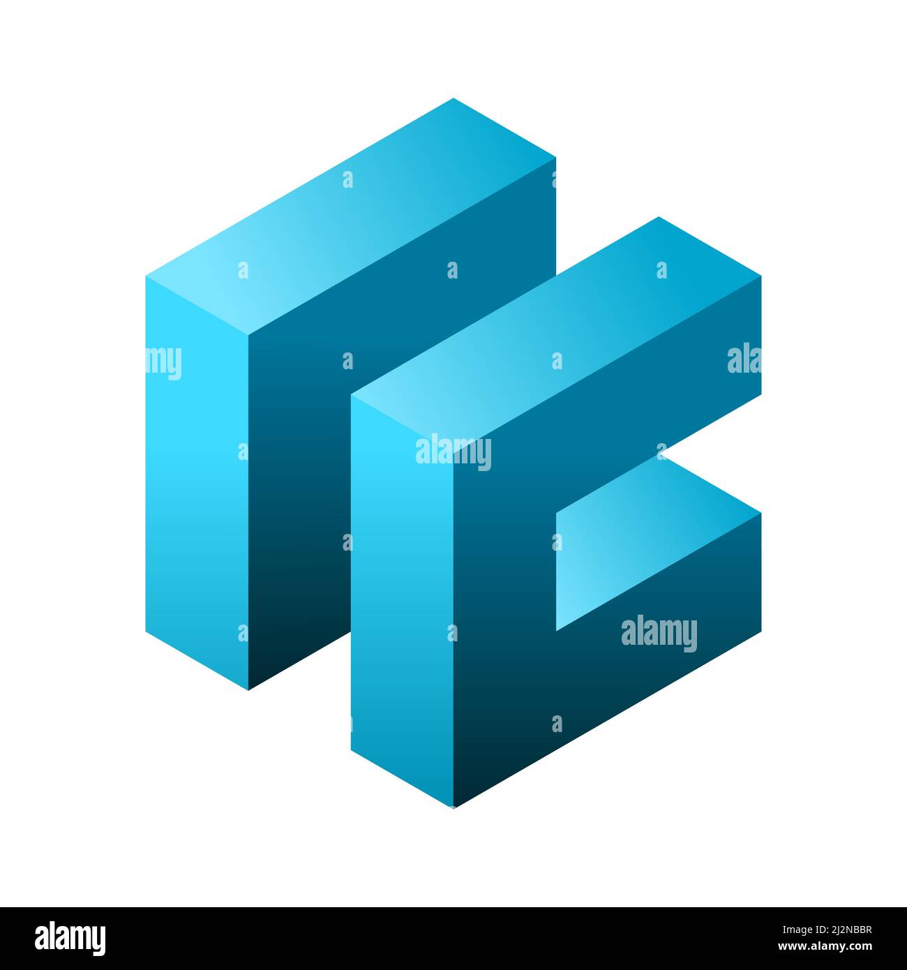 Vorlage mit 3D Buchstaben für das I C-Logo. Blaue, abstrakte Würfelform. Geometrisches quadratisches Objekt. Isometrische Buchstaben I und C. Firmenlogotyp. Vektor Stock Vektor