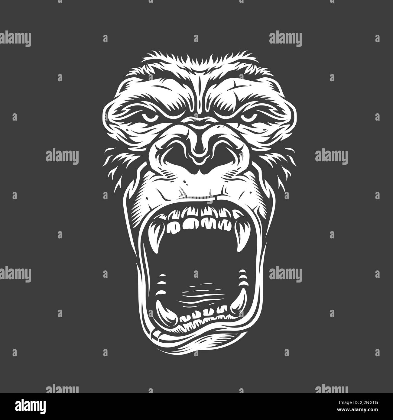Gesicht von Gorilla isoliert auf weiß. Vektorkonzept Stock Vektor