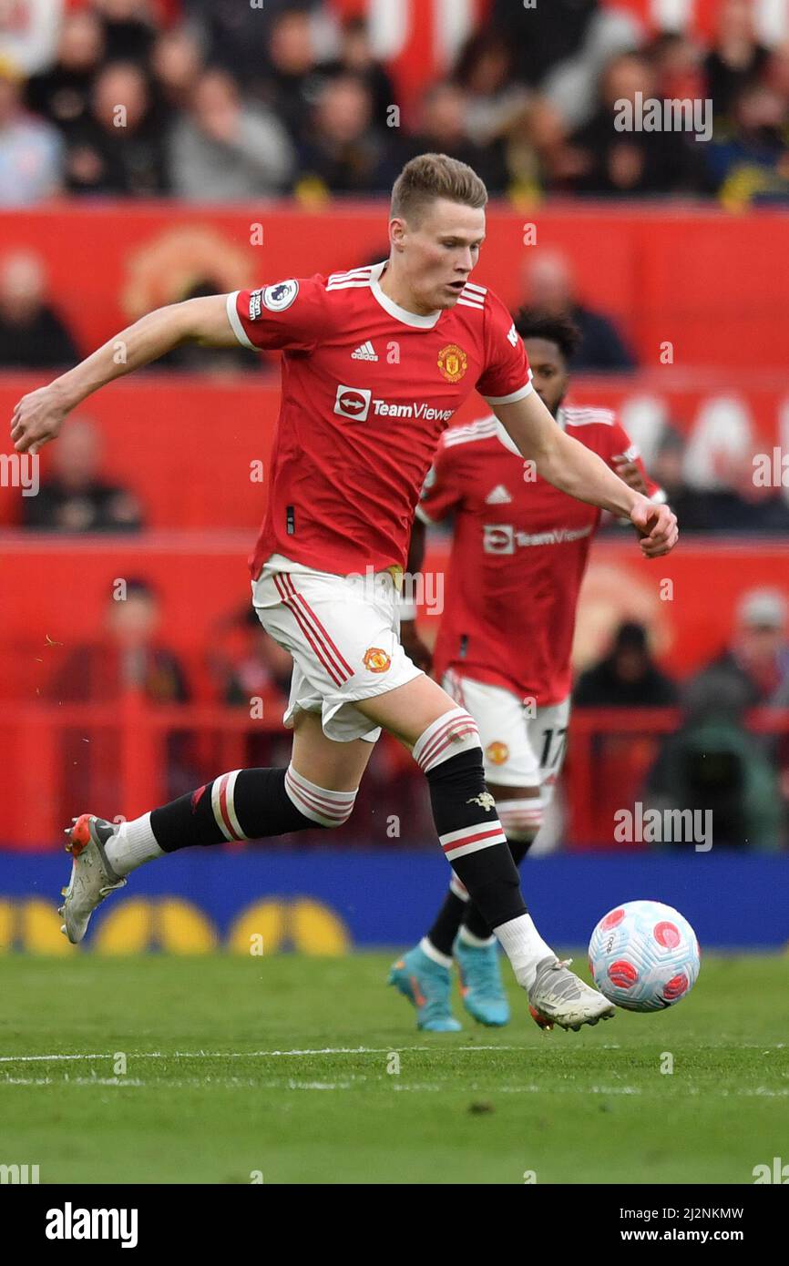 Scott McTominay von Manchester United während des Spiels in der Premier League in Old Trafford, Greater Manchester, Großbritannien. Bilddatum: Samstag, 2. April 2022. Bildnachweis sollte lauten: Anthony Devlin Stockfoto