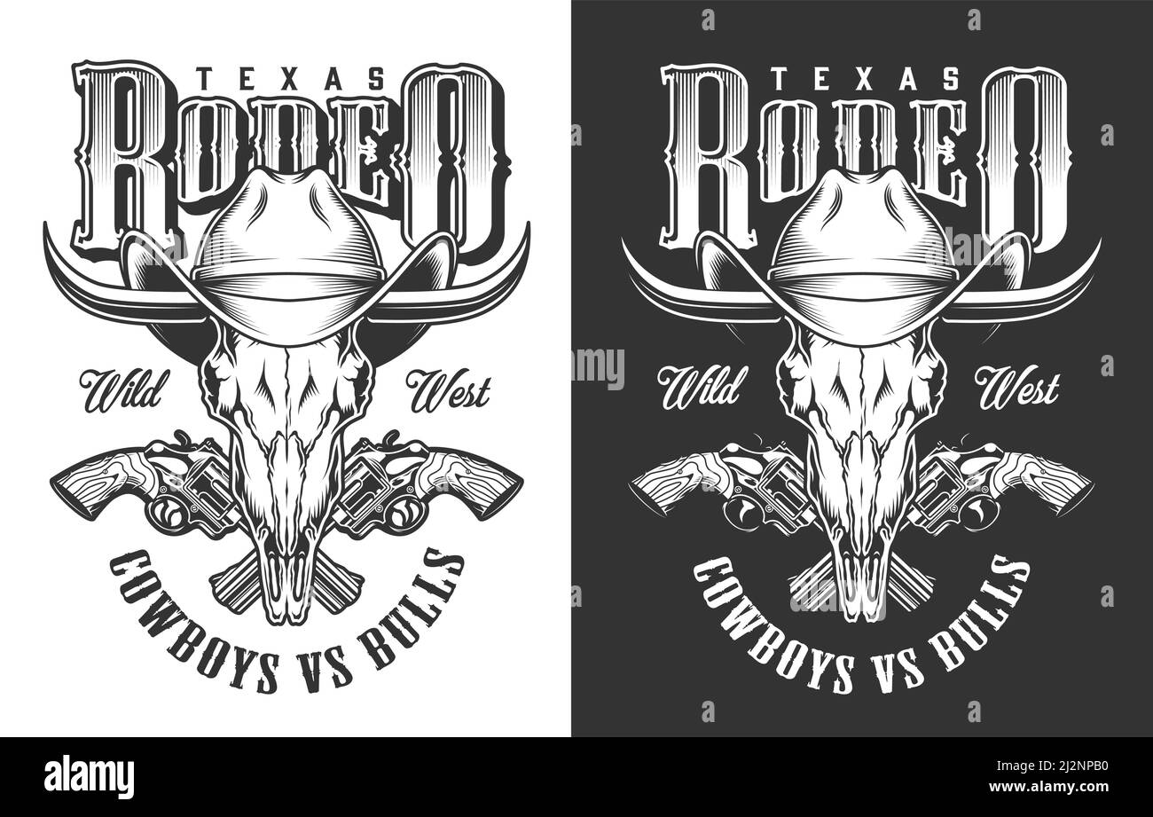Monochrome Vintage-Embleme mit Cowboy-Konzept. Vektorgrafik Stock Vektor