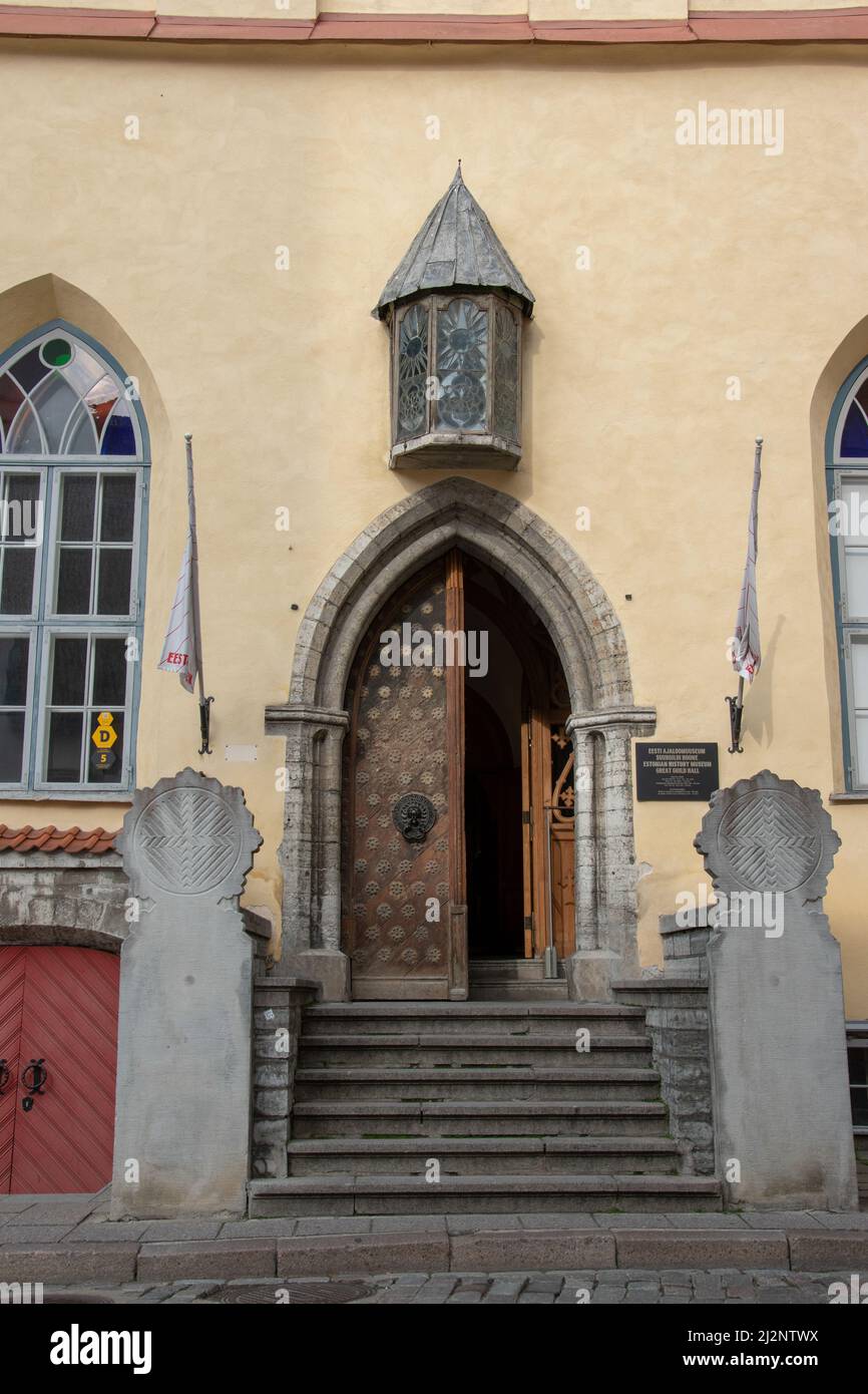 Eintritt zum Estnischen Geschichtsmuseum; große Gildenhalle, Tallinn, Estland, September 21, 2018. Stockfoto