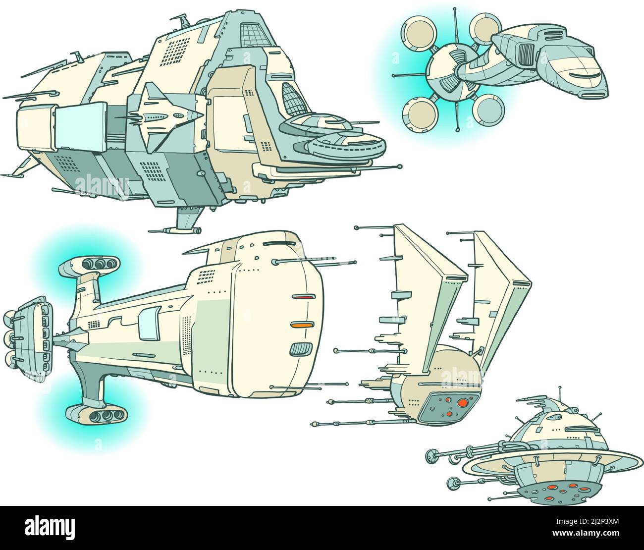 Raumschiffe Science Fiction Zukunft, Transport und militärische Raumschiffe Stock Vektor