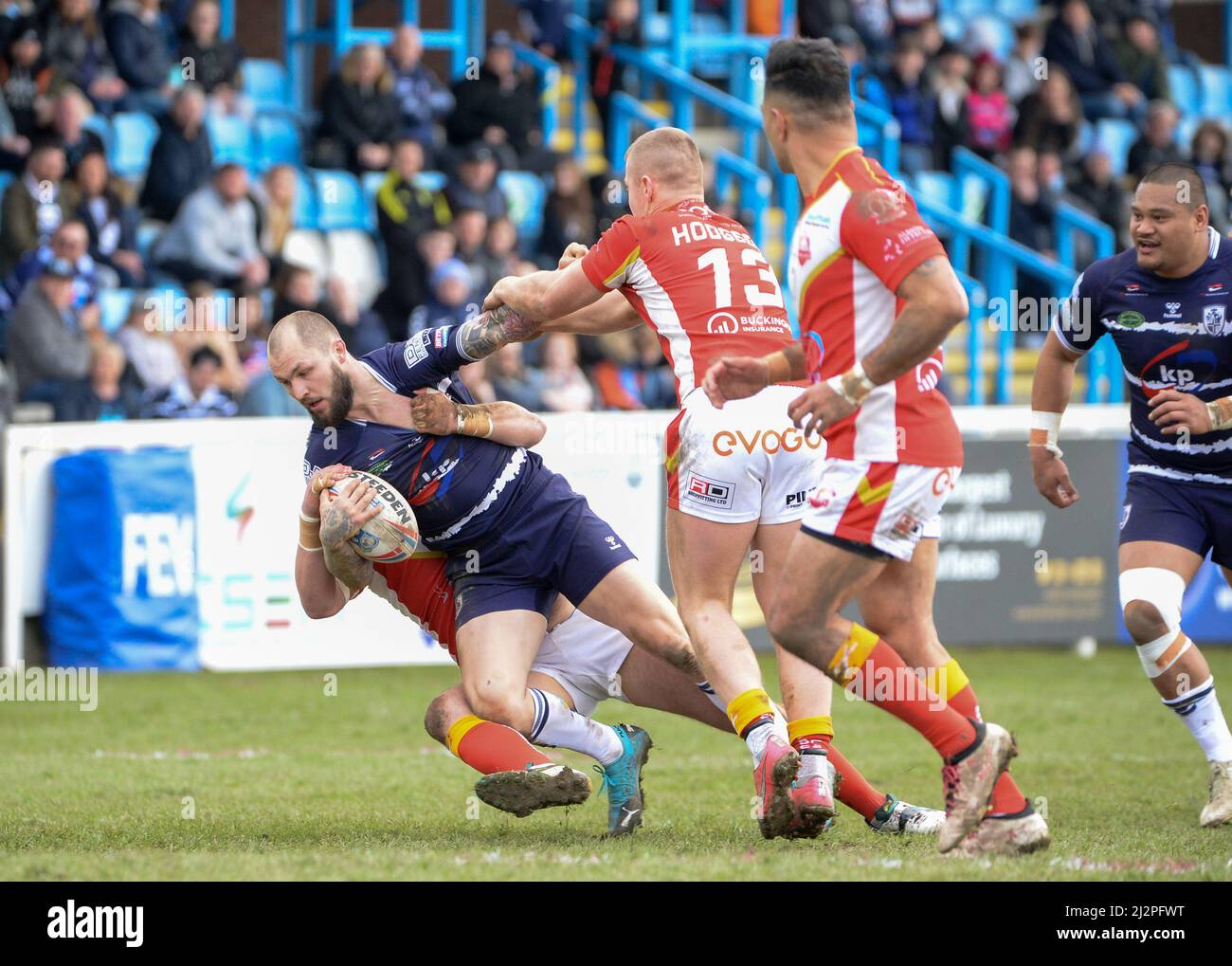 Featherstone, West Yorkshire, Großbritannien am 3.. April 2022. Betfred Championship-Spiel zwischen Featherstone Rovers und Sheffield Eagles im Millennium Stadium, Featherstone, West Yorkshire, Großbritannien am 3.. April 2022 Credit: Craig Cresswell/Alamy Live News Stockfoto