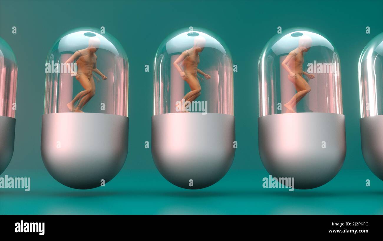 3D-Rendering. Humanoide Figuren und Sicifi-Szene Stockfoto