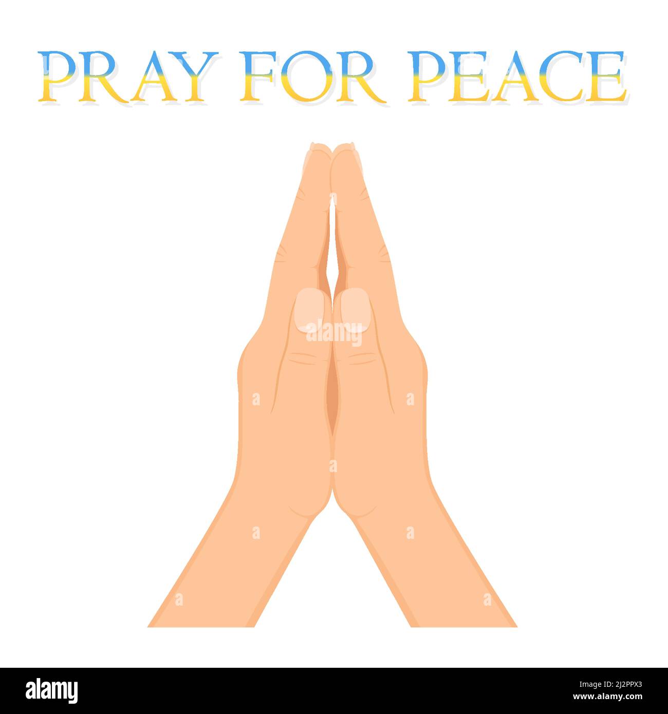 Menschliche Hände gefaltet im Gebet. Hand beten Symbol, isoliert auf weißem Hintergrund. Betet für den Frieden in der Ukraine. Sich Gott zuwenden. Glaube und Hoffnung. Religiöses System Stock Vektor