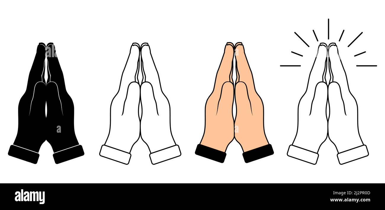 Menschliche Hände gefaltet im Gebet. Hand beten Symbol, isoliert auf weißem Hintergrund. Vektorsymbol für gefaltete Hände. Sich Gott zuwenden. Glaube und Hoffnung. Religiös Stock Vektor