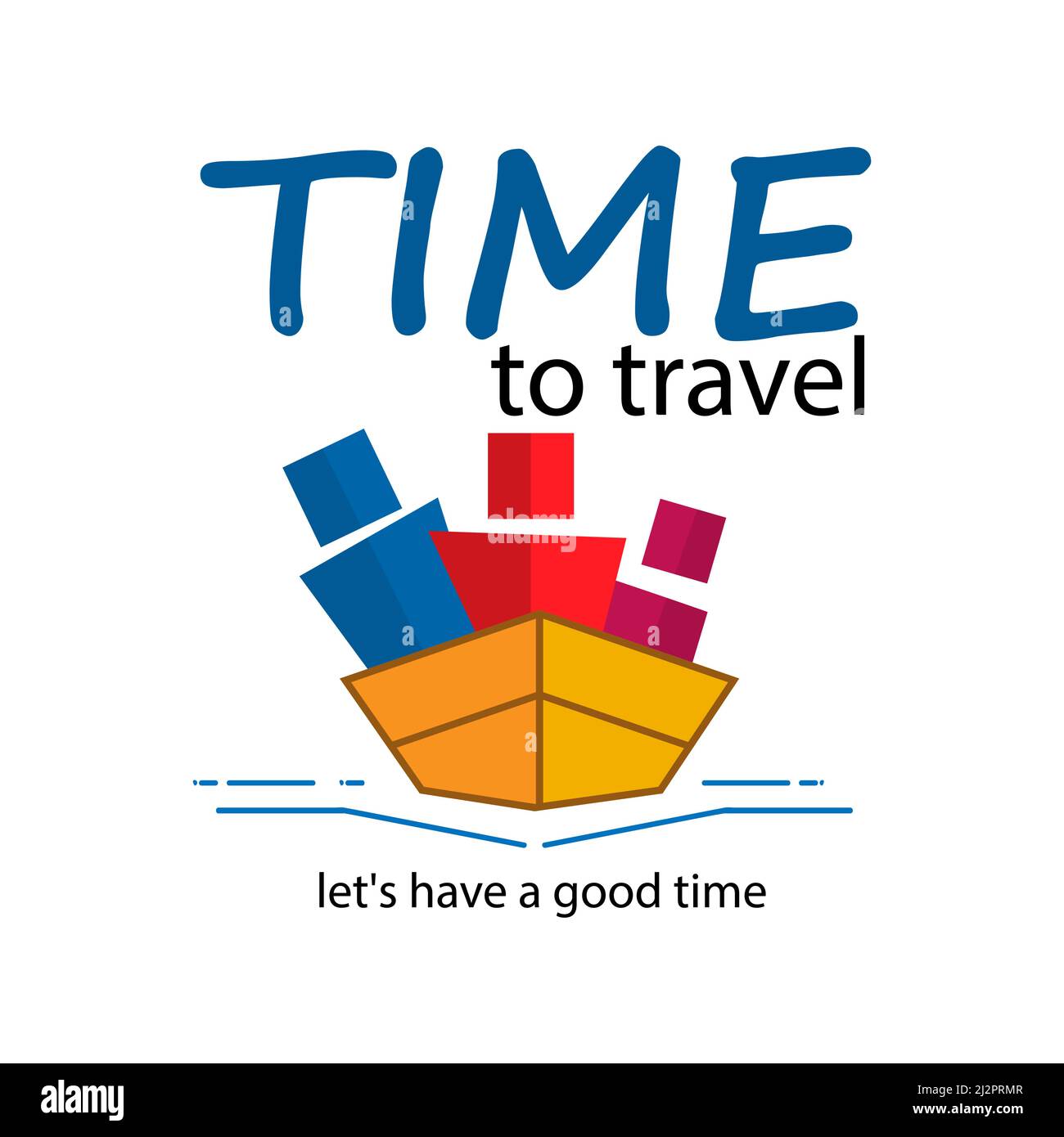 Time-to-travel-Konzept. Illustration einer Familie, die mit dem Boot reist. Stock Vektor