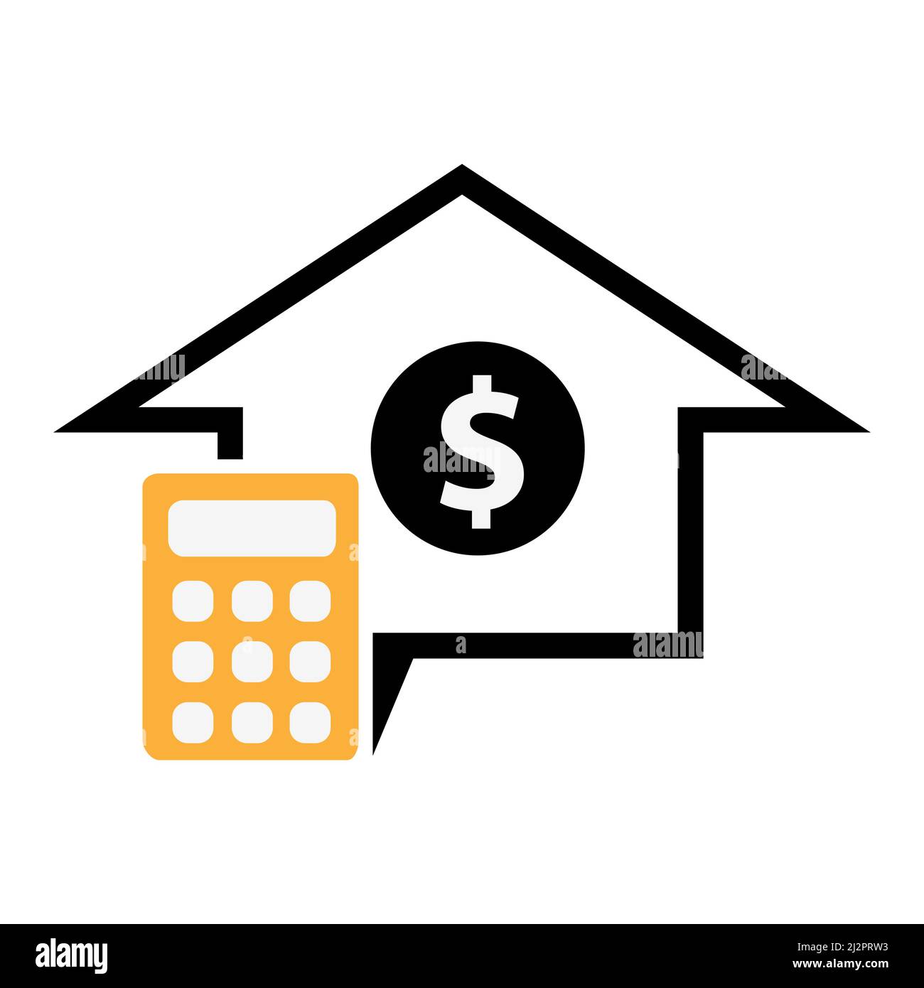 Symbolvektor für Haus und Rechner. Konzept der Berechnung von Hauskäufen. Symbol für flache Aktien Stock Vektor