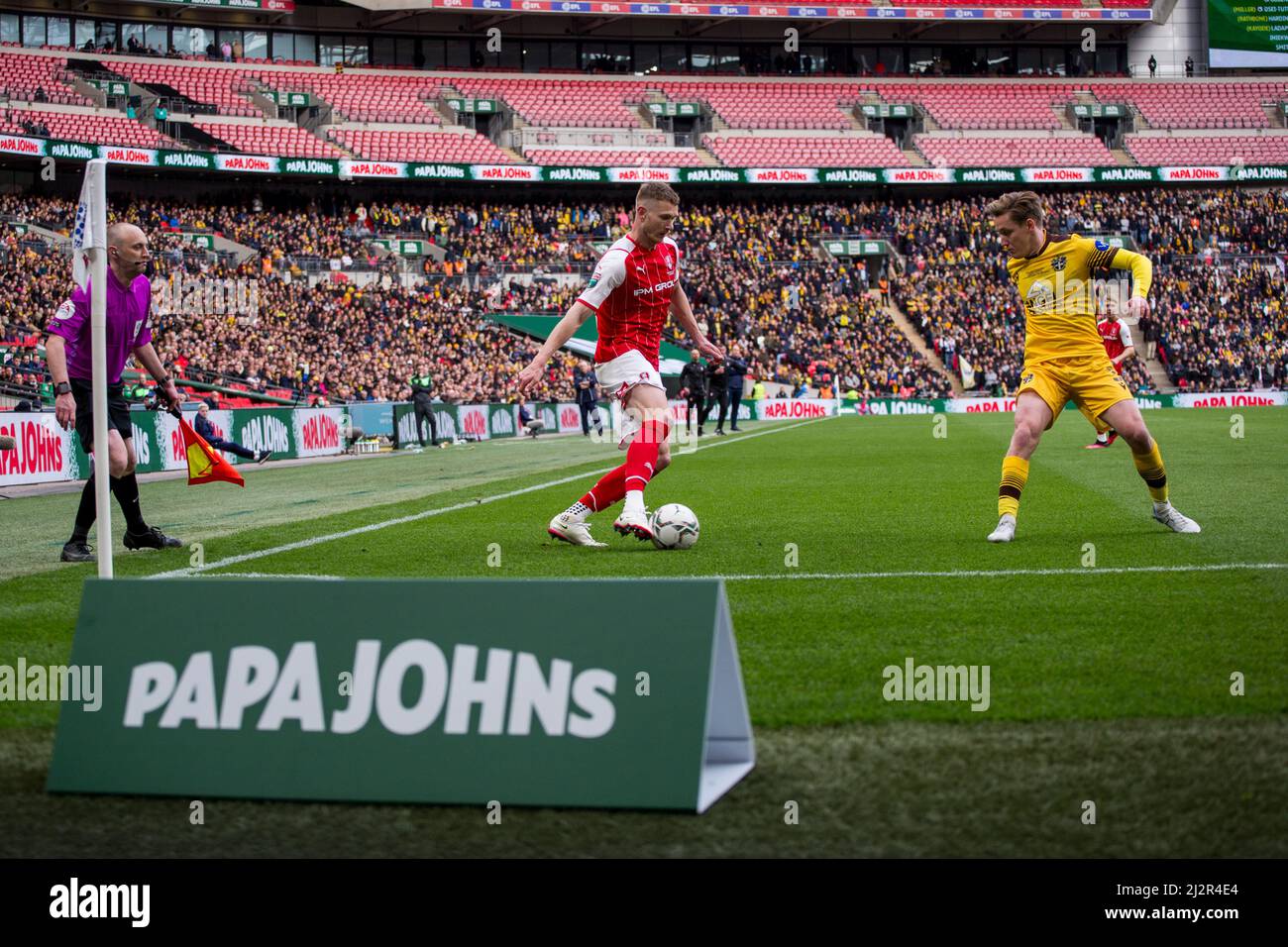 LONDON, GROSSBRITANNIEN. APR 3. Wembley Stadium im Rahmen des Papa John Trophy Finales zwischen Sutton United und Rotherham United am Sonntag, 3.. April 2022 im Wembley Stadium, London. (Kredit: Federico Maranesi | MI Nachrichten) Kredit: MI Nachrichten & Sport /Alamy Live Nachrichten Stockfoto