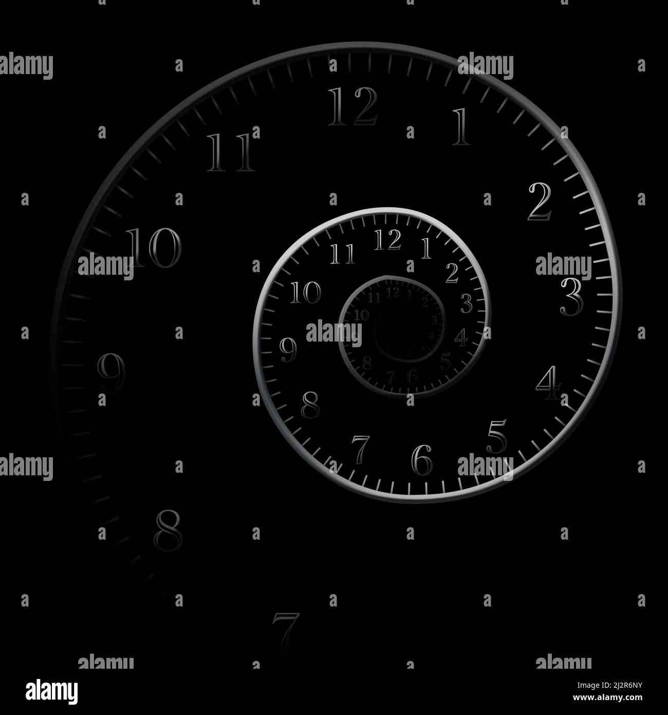 Zeitspirale auf schwarz. 3D Rendern Stockfoto