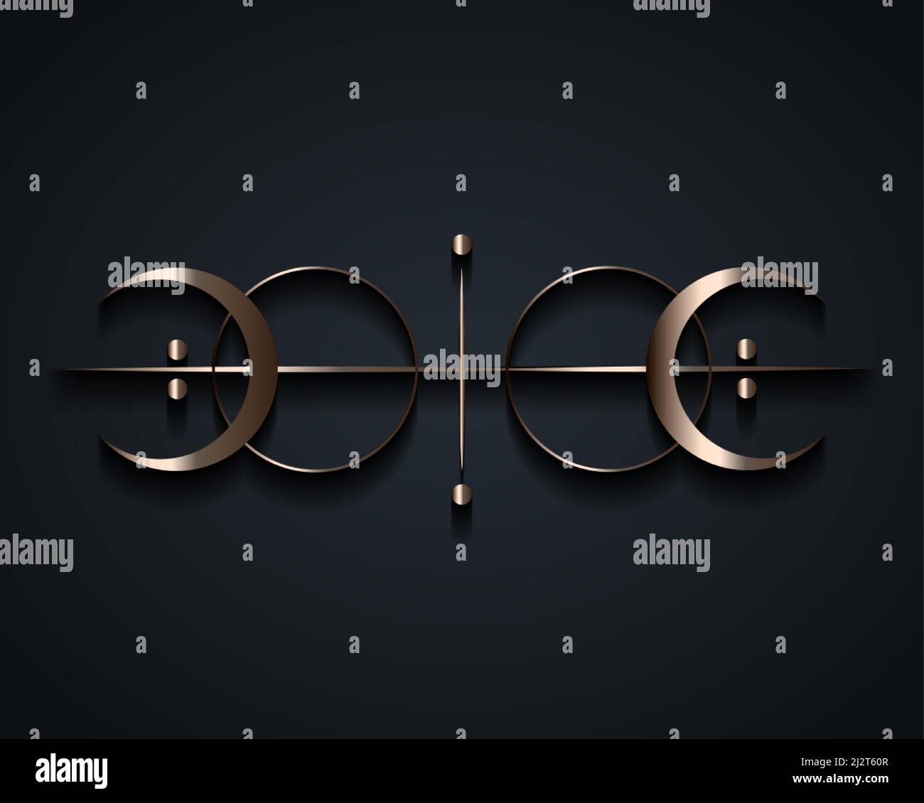 Heilige Geometrie, silbernes Logo mit Sonne, Halbmond, Alchemie esoterische Mondphase, mystischer magischer himmlischer Talisman. Spiritueller Okkultismus Objekt Zeichen Stock Vektor