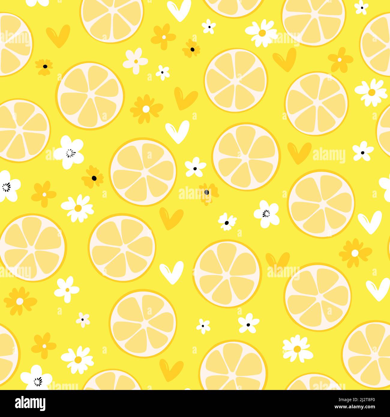 Sommer-Illustration mit Orangen und Zitronen. Seamlees-Muster mit bunten Früchten auf farbigem Hintergrund. Lebensmittelkonzept. Vorlagendesign für Einladung Stock Vektor