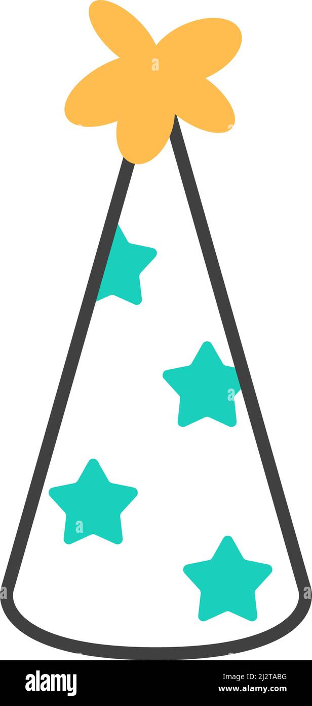 Geburtstag Hut flache Linie Symbol mit Sternen gelbe Mütze. Stock Vektor