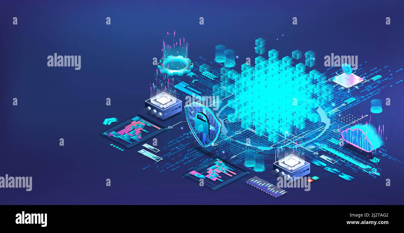 Finanztechnologien auf dem Blockchain-System für Kryptowährung Stock Vektor