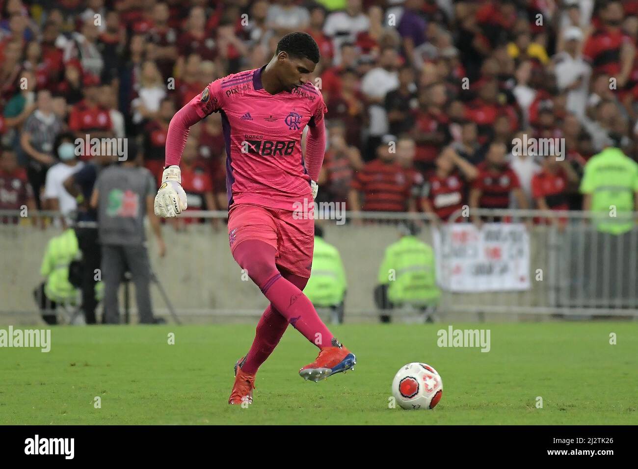 Rio de Janeiro, Brasilien, 4. Februar 2022. Fußball-Torwart Hugo Souza vom Flamengo-Team, während des Spiels Flamengo x Vasco für das brasilianische Cham Stockfoto