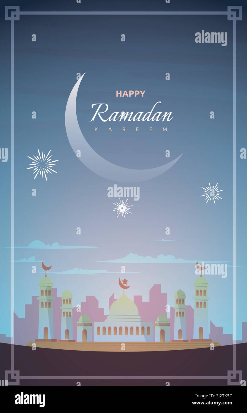 Ramadan Kareem Grußkarte Moschee Nacht Himmel Vektor Design-Vorlage Stock Vektor