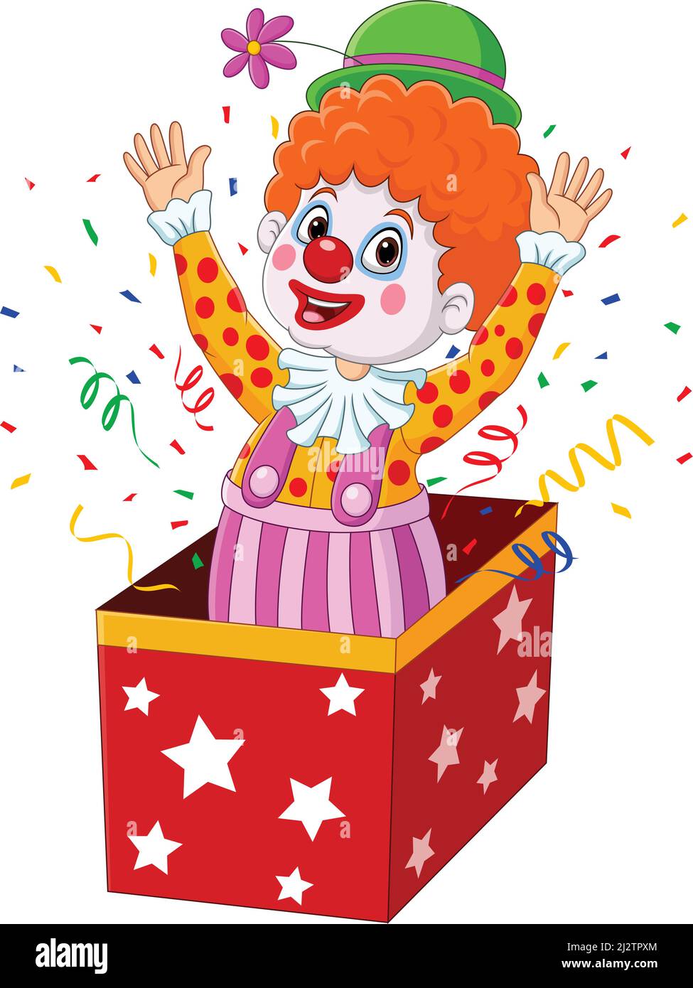 Cartoon Clown springt aus der Box Stock Vektor