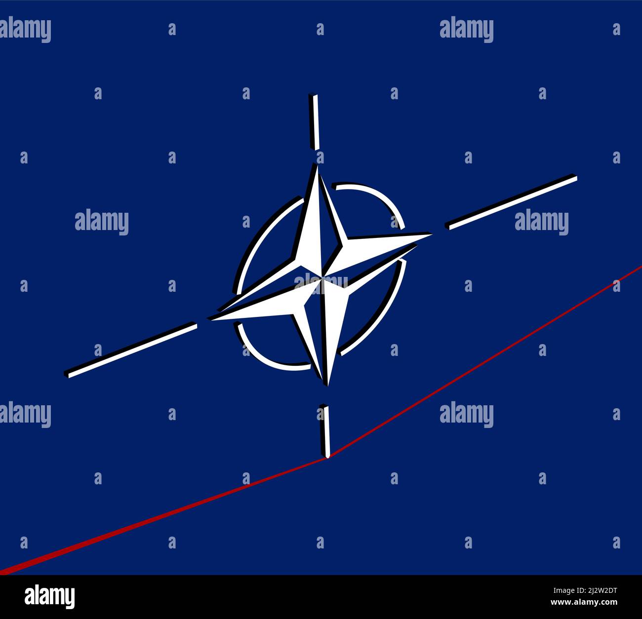 Brüssel, Belgien - 24. März 2022: Symbol der NATO, die versucht, in roter Linie ein Gleichgewicht herzustellen, Illustration der Organisation des Nordatlantikvertrags, die auch als OTA bekannt ist Stock Vektor
