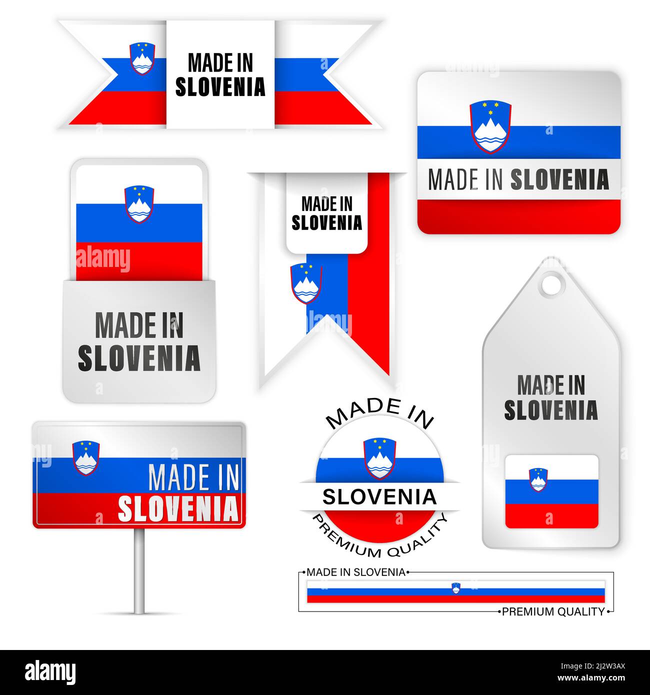 Made in Slovenia Grafiken und Labels Set. Einige Elemente der Auswirkung für die Verwendung, die Sie daraus machen möchten. Stock Vektor