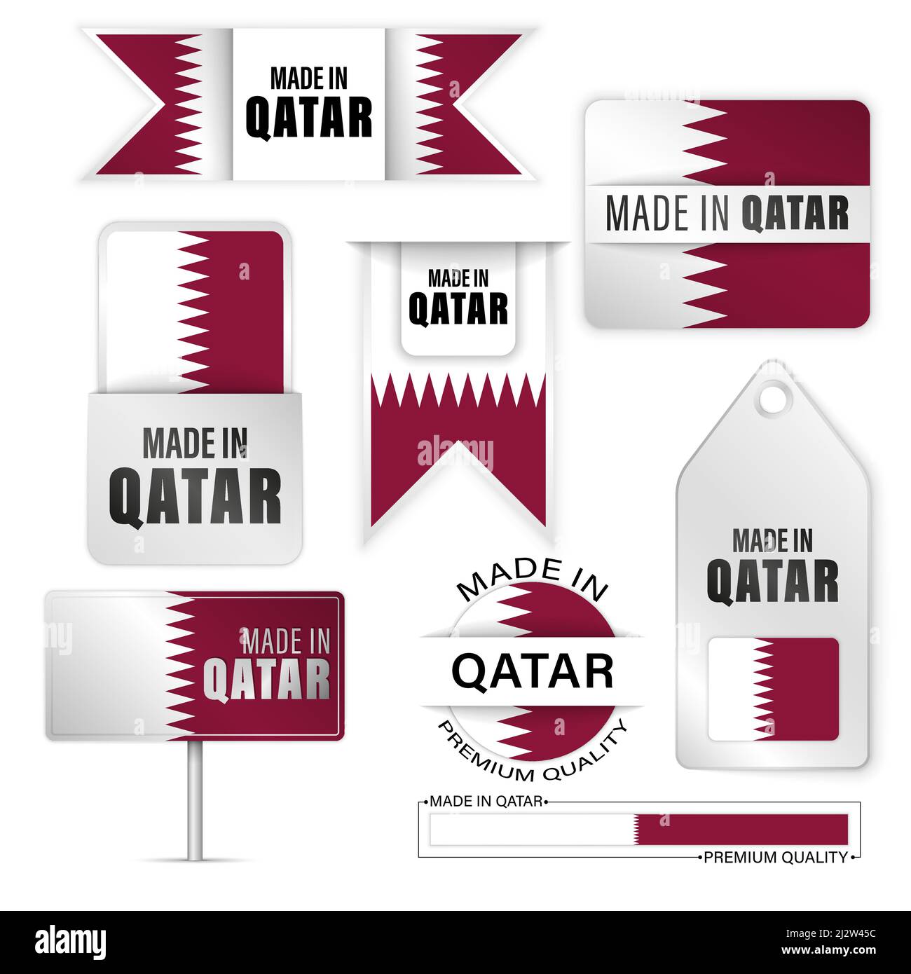 Made in Katar Grafiken und Labels Set. Einige Elemente der Auswirkung für die Verwendung, die Sie daraus machen möchten. Stock Vektor