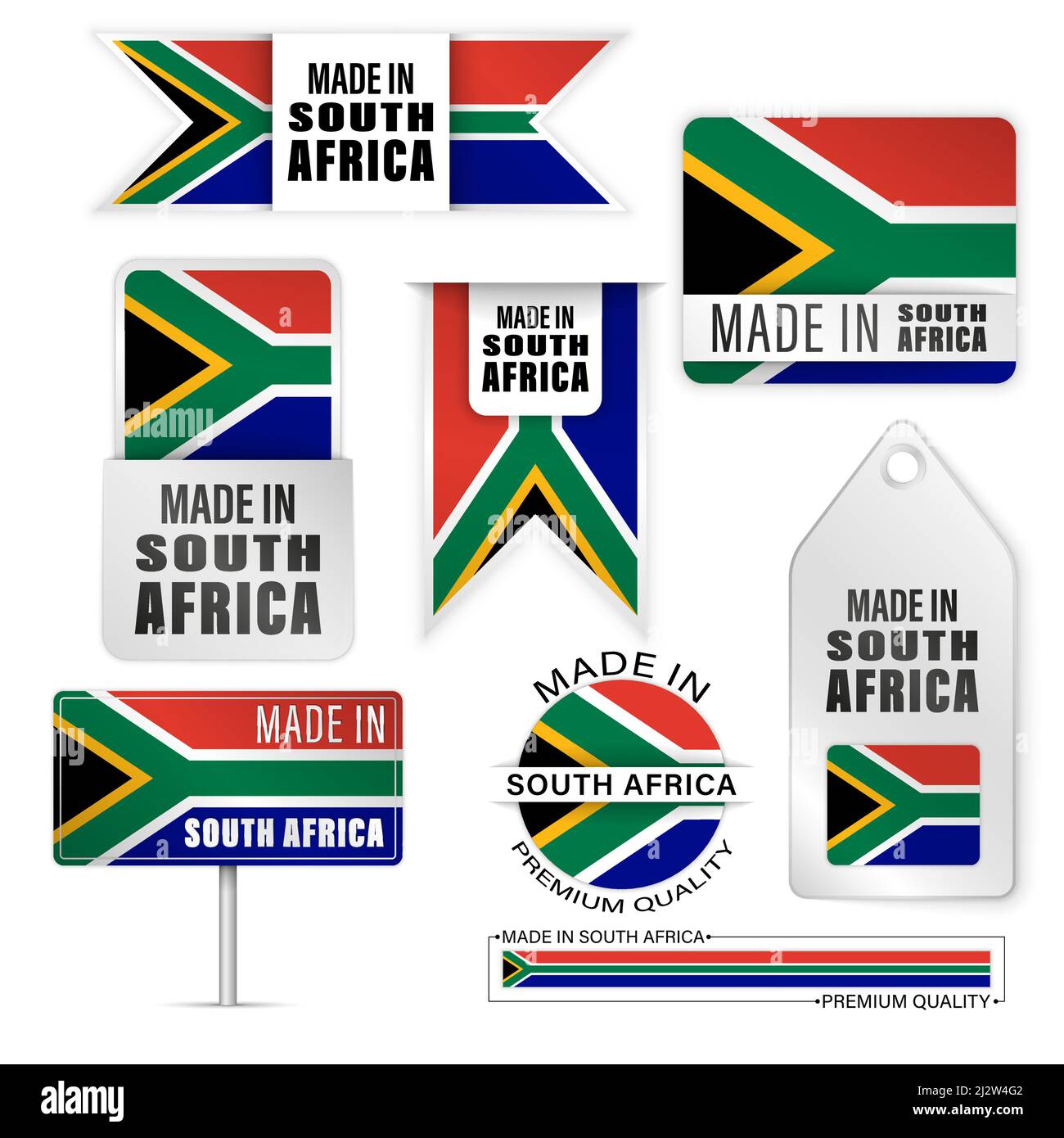 Hergestellt in Südafrika Grafiken und Etiketten Set. Einige Elemente der Auswirkung für die Verwendung, die Sie daraus machen möchten. Stock Vektor