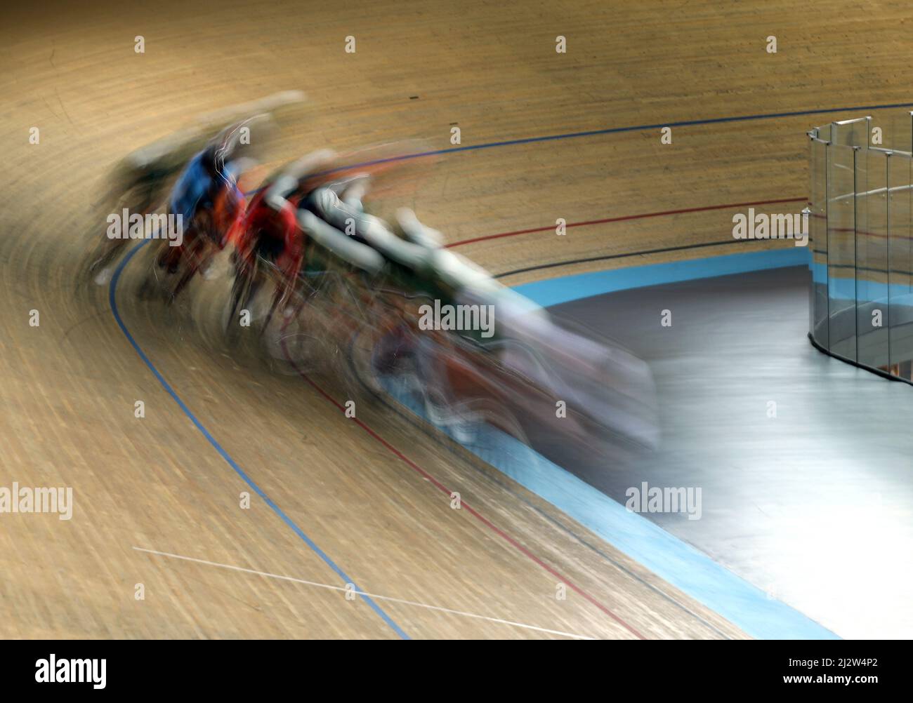 Derby, Großbritannien. 02. April 2022. Ein abstrakter Blick während der National Omnium Championships im Derby Arena Velodrome. Kredit: Paul Marriott/Alamy Live Nachrichten Stockfoto