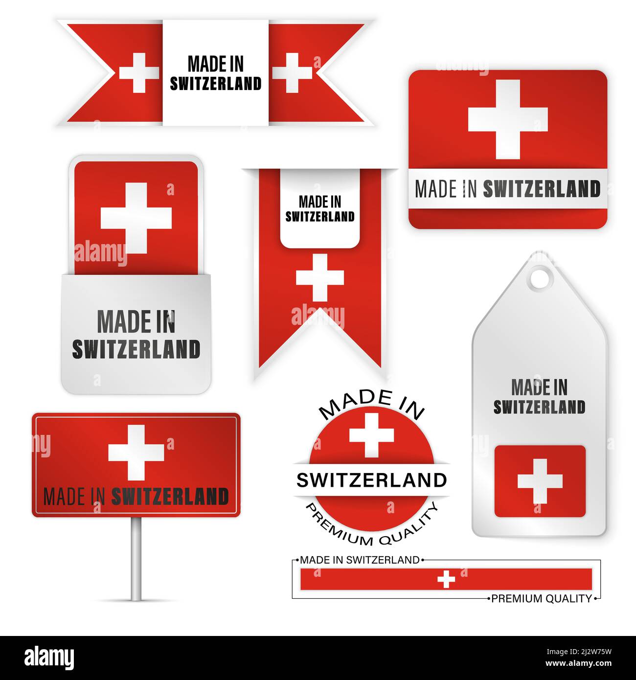 Made in Switzerland Grafiken und Labels Set. Einige Elemente der Auswirkung für die Verwendung, die Sie daraus machen möchten. Stock Vektor