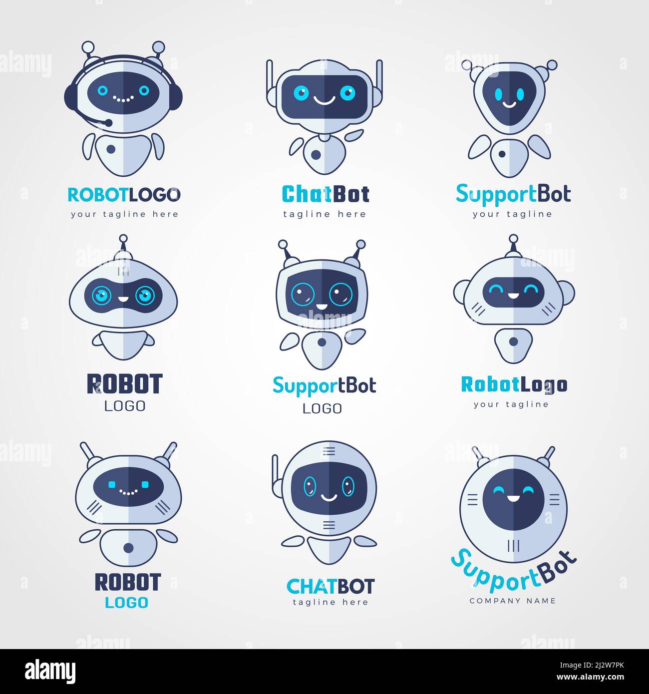Roboter-Logo. Androids chatbot Zukunft elektronische intelligente Gesichter Cyborg Symbole für Boten neuen Vektor stilisierte Vorlagen Stock Vektor