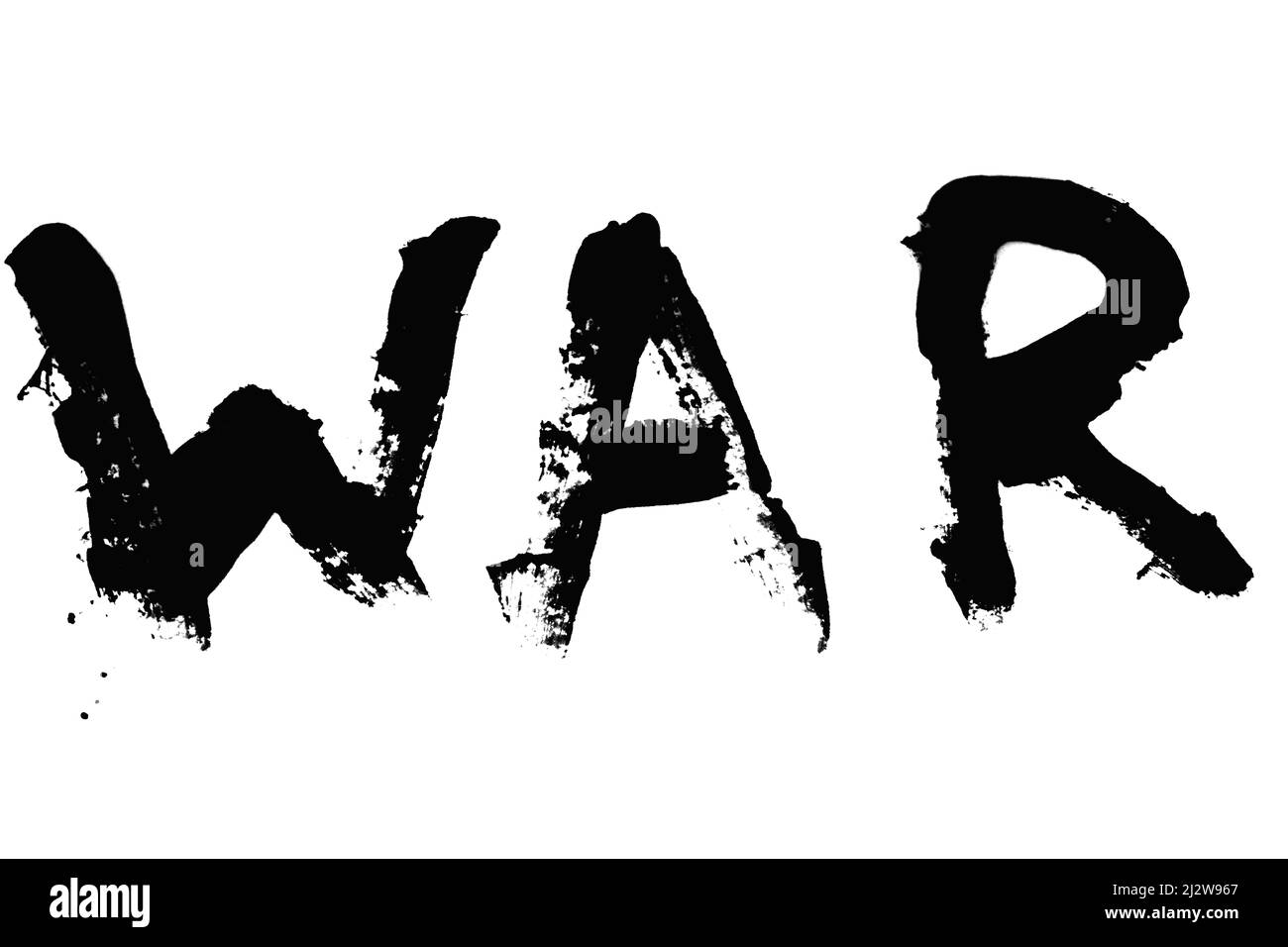 Schwarze Farbe Wort KRIEG isoliert auf weißem Hintergrund. Hochwertige Fotos Stockfoto