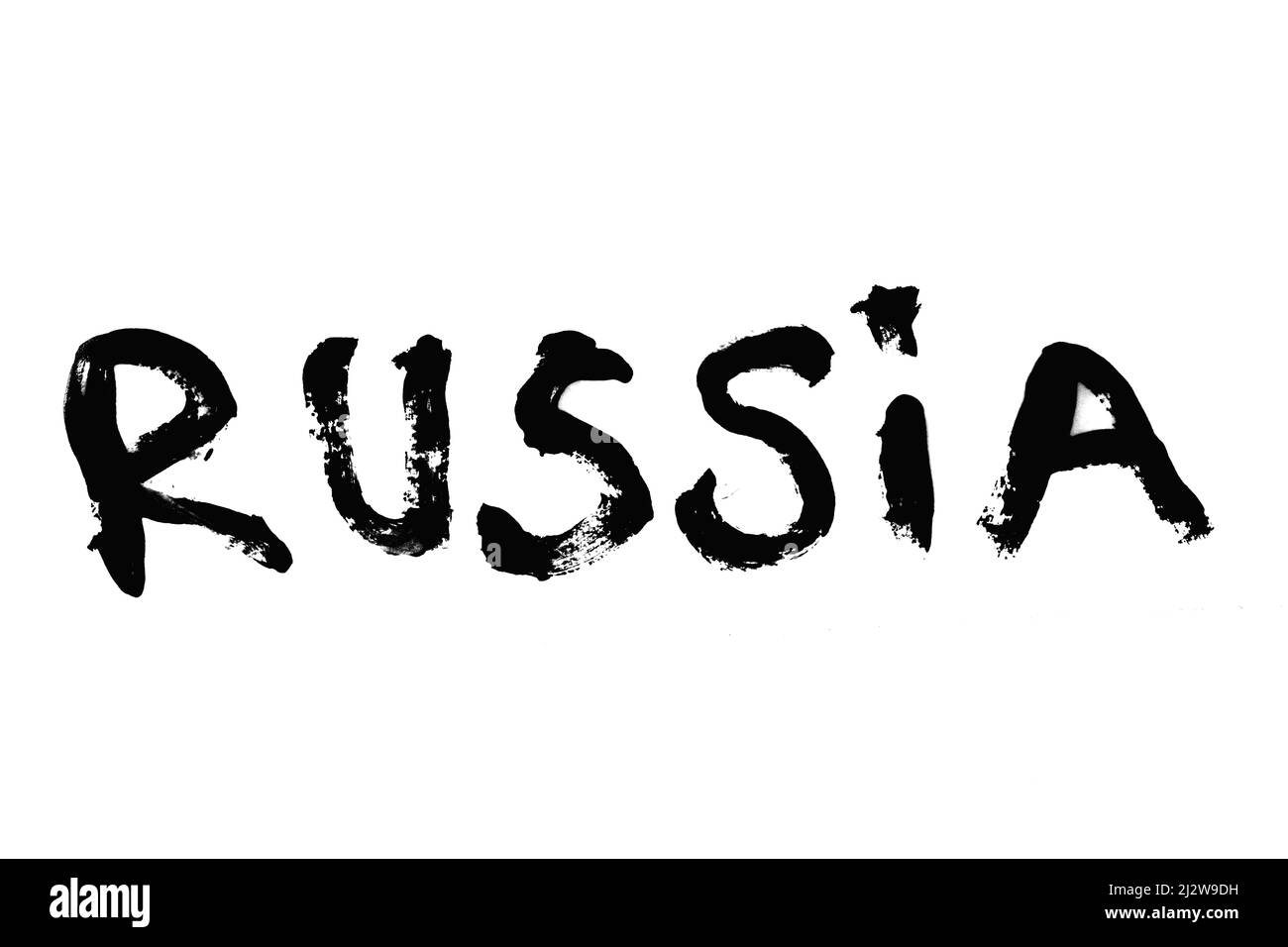 Schwarze Farbe Wort RUSSLAND isoliert auf weißem Hintergrund. Hochwertige Fotos Stockfoto