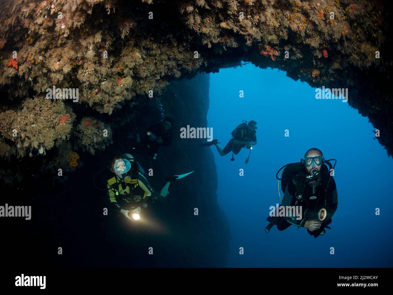 Tauchen in einer Unterwasserhöhle, Adrasan, Lykia, Türkei, Mittelmeer Stockfoto